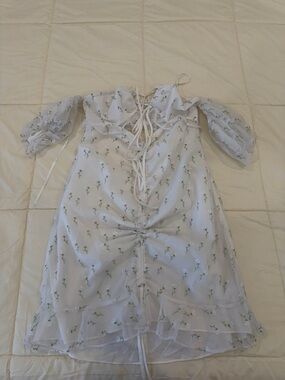 For Love & Lemons White Mini Dress with Green Floral Print